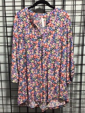 Floral Print Women's Tunic Top - Pink & Purple